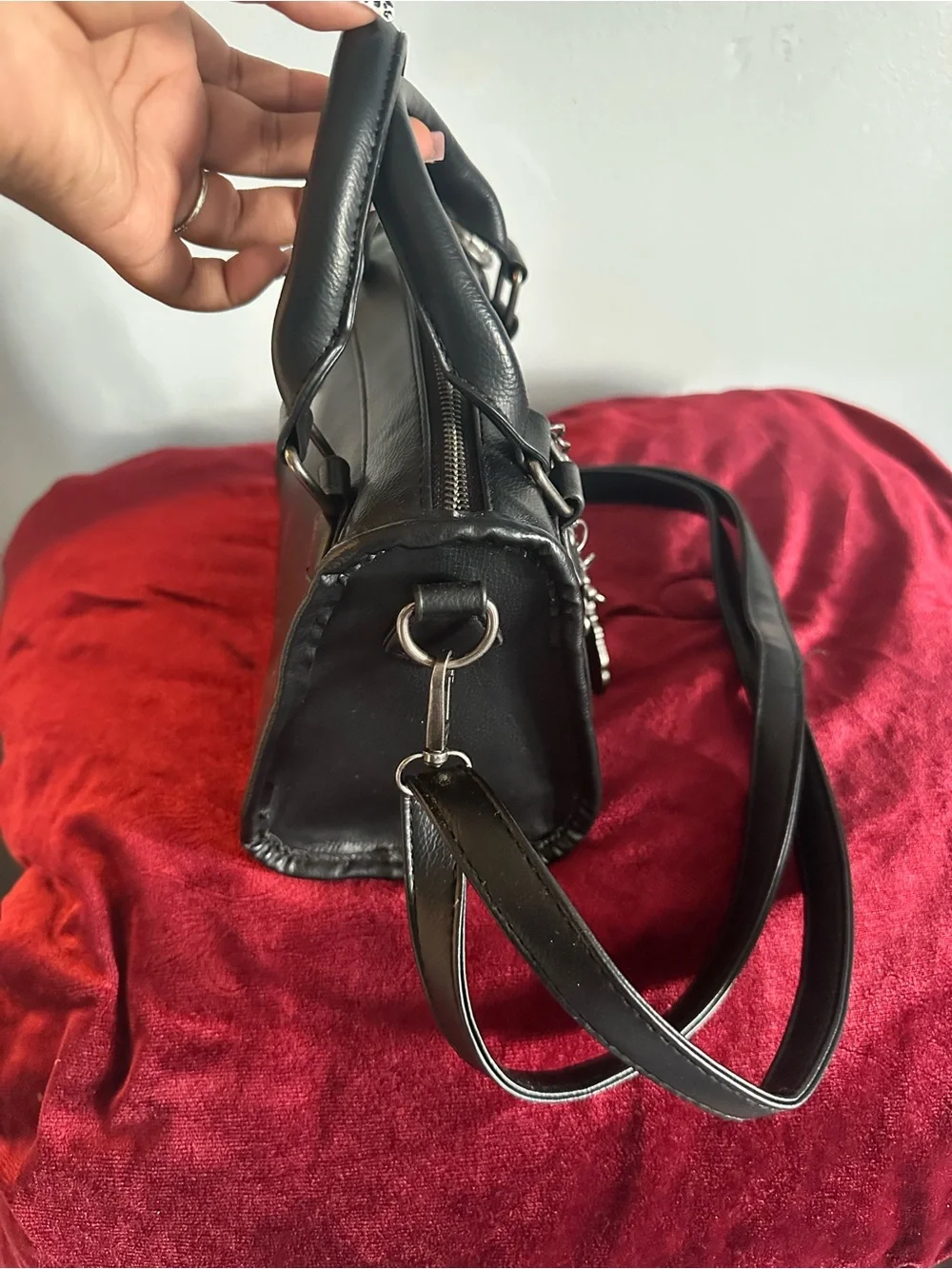 Ed Hardy Black Satchel with Charm Chain Accents